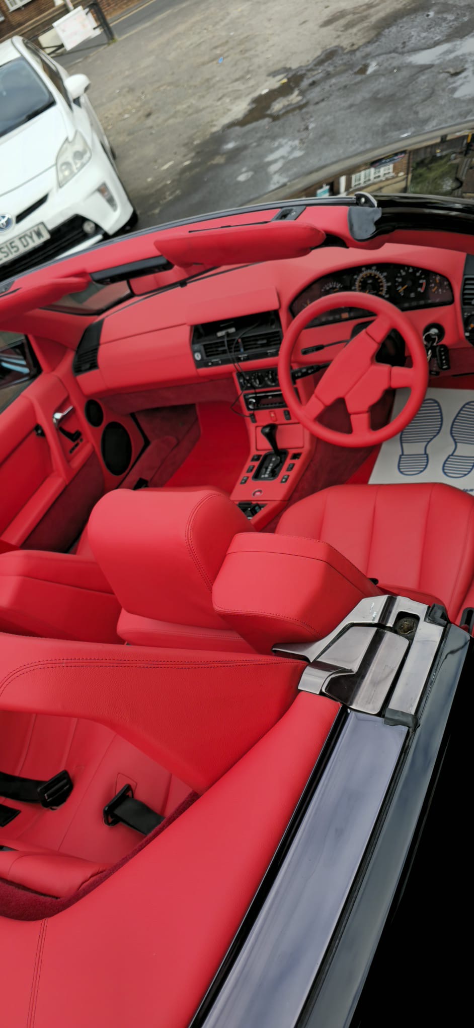 Red interior of the Mercedes convertible